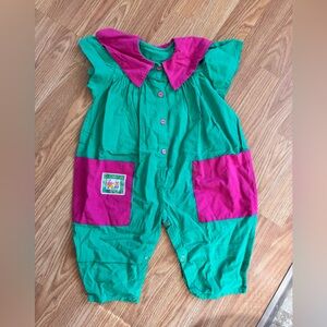 Adorable vintage green & pink bubble romper